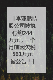 李亚鹏持股公司被执行约244万元，一个月前因欠税561万元被公告！