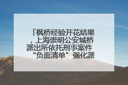 枫桥经验开花结果，上海崇明公安城桥派出所依托刑事案件“负面清单”强化派出所“主防”